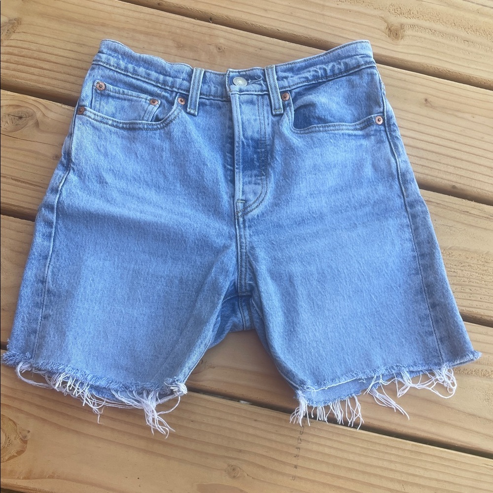 Levi's Light Wash Frayed Hem Denim Shorts
